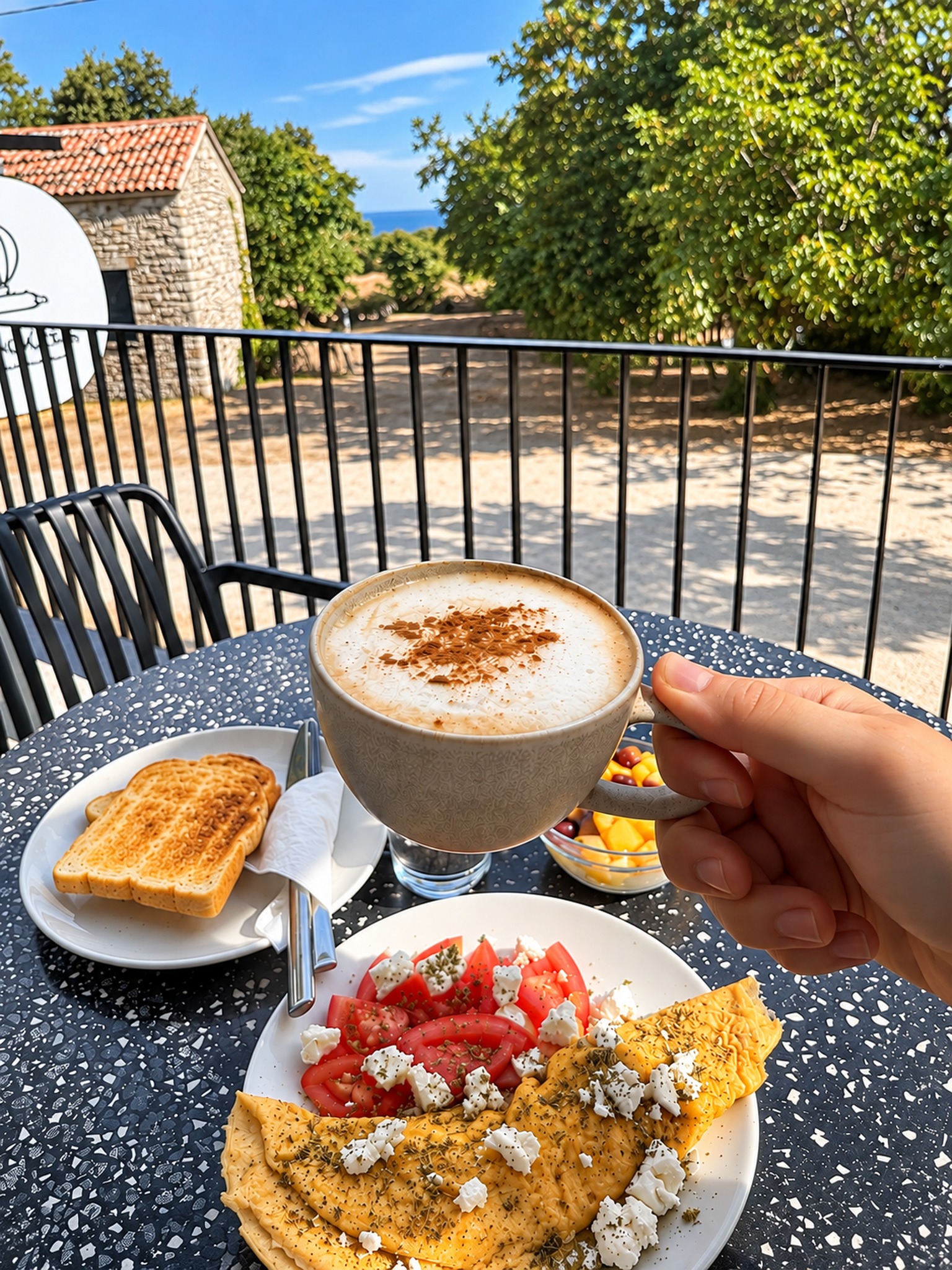 Breakfast on the balcony at Aetheria Resort